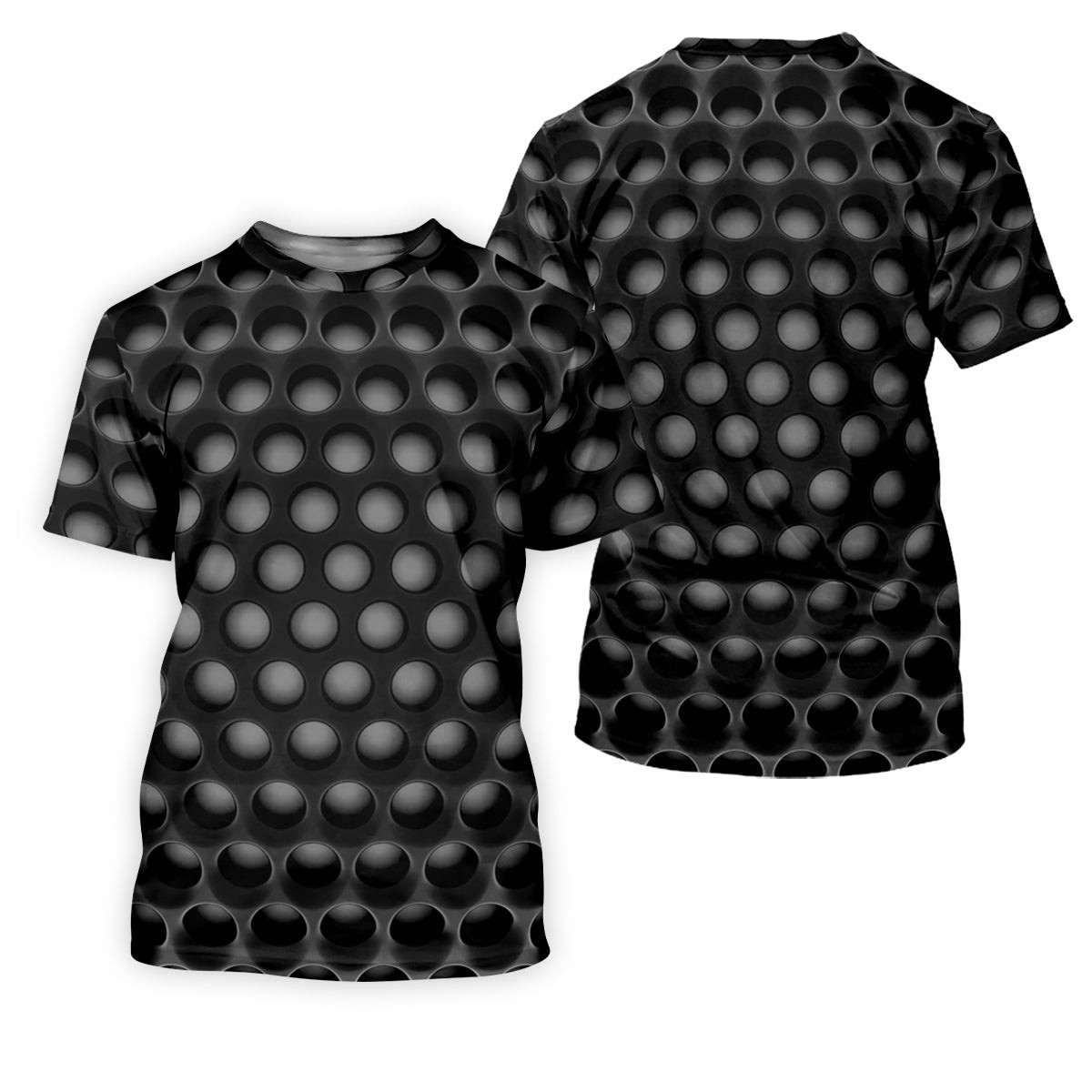 3D Effect Circular Pattern Black Golf Shirt, Cool Golf Outfit, Men's Funny Golf Shirts, Polo Shirts For Men SH818