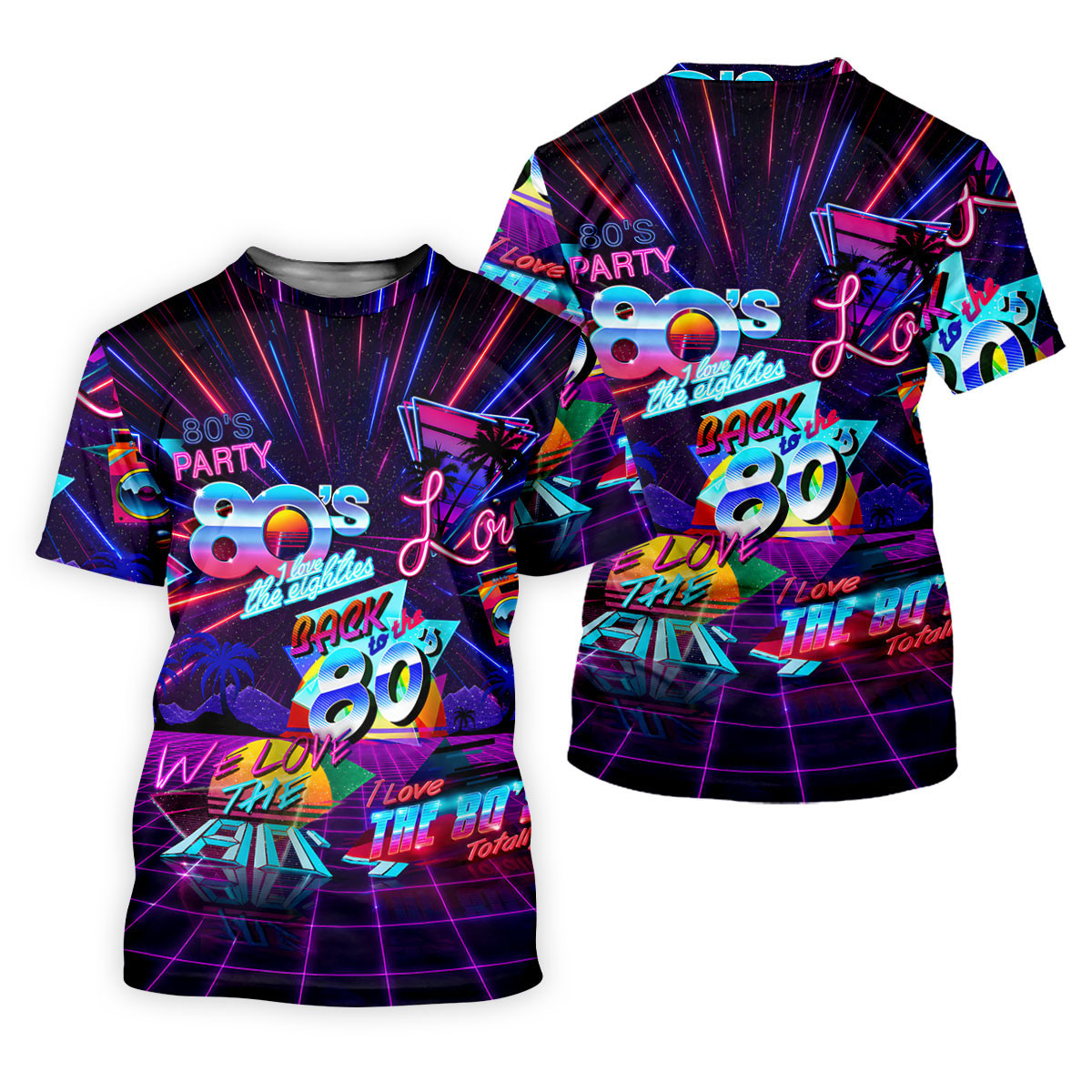 80s Retro Party Golf Shirt, Neon Synthwave Sunset Pattern, Golf Shirt For Men SH818