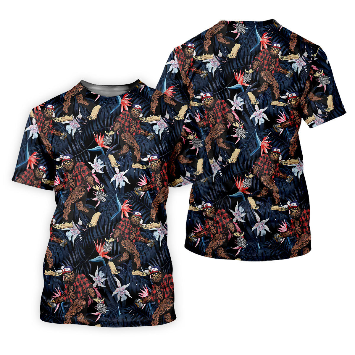 Abstract Floral Pattern Funny Bigfoot Shirt, Mens Golf Polo Shirts, Cool Golf Gifts, Golfing Apparel SH818