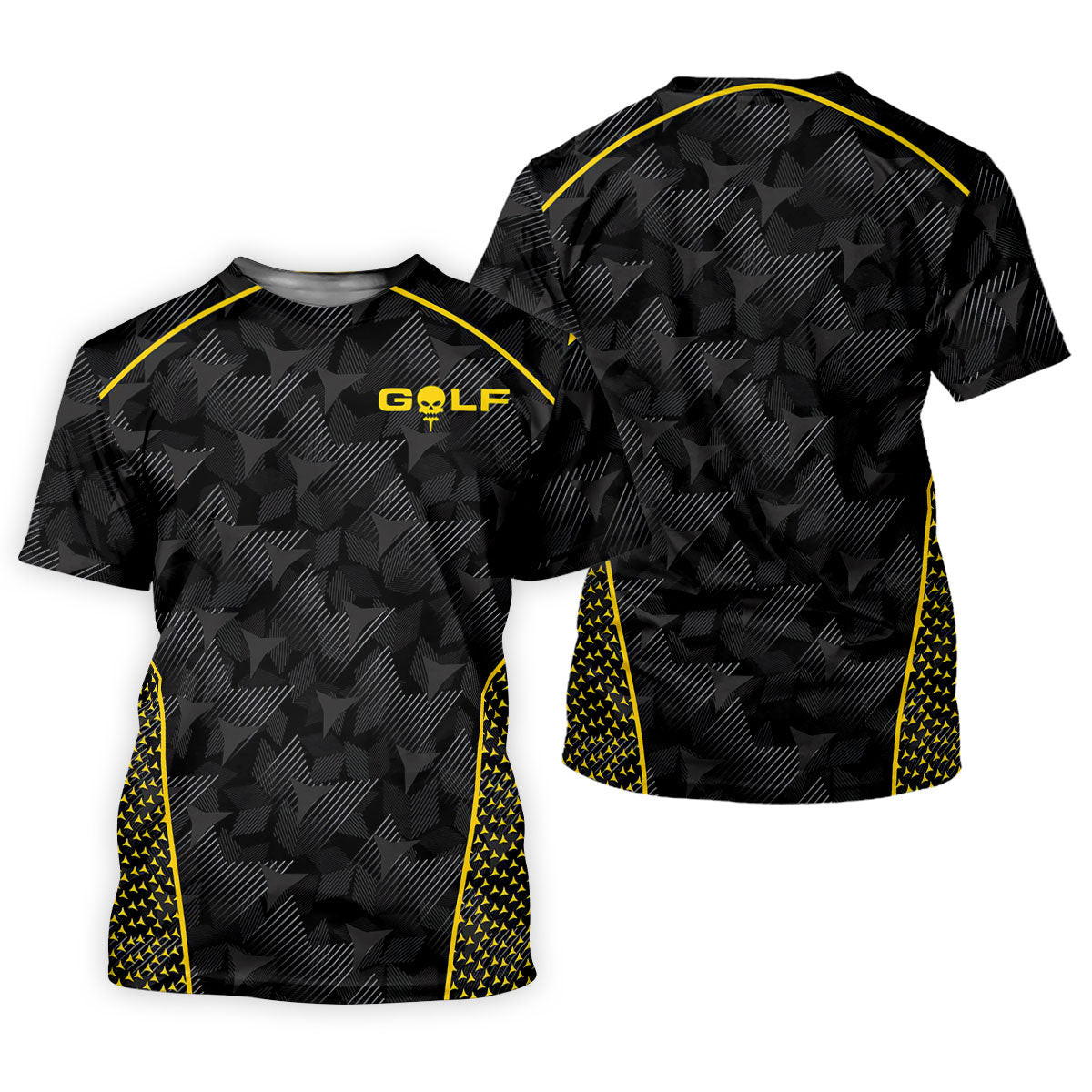 Abstract Triangle Black Yellow Ladies Golf Tops, Golf Shirt For Women, Golfing Apparel SH818