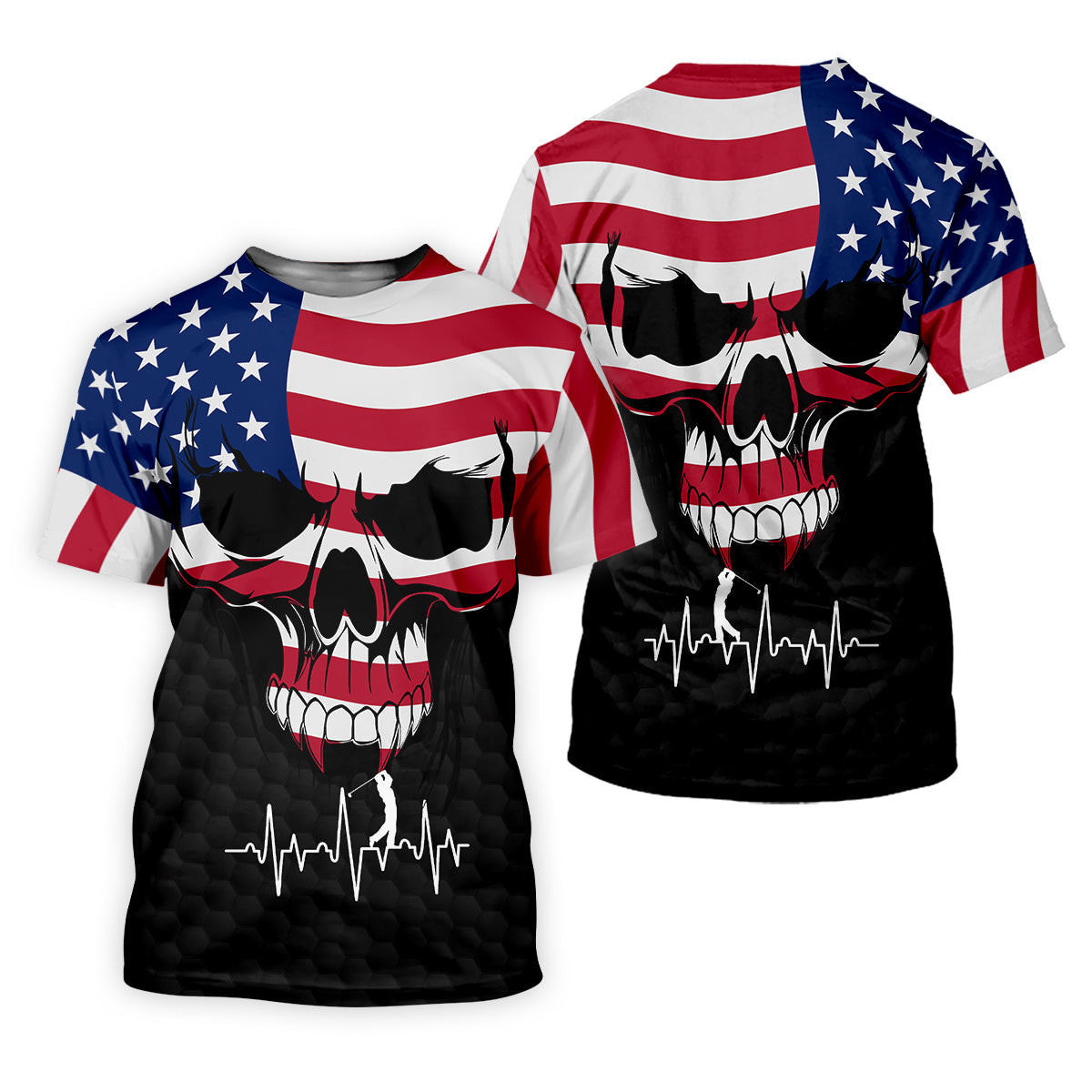 America Flag Skull Custom Golf Polo Shirt, Golf Apparel, Golf Gift For Men SH818