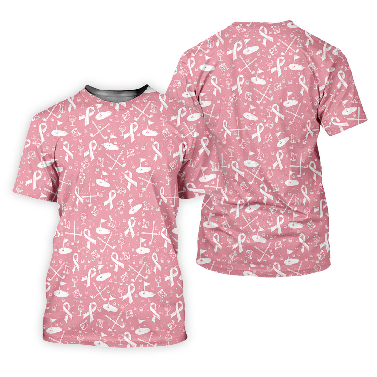 Awareness Ribbon Light Pink And White Golf Shirt, Cancer Awareness Shirt, Polo Shirts For Men SH818