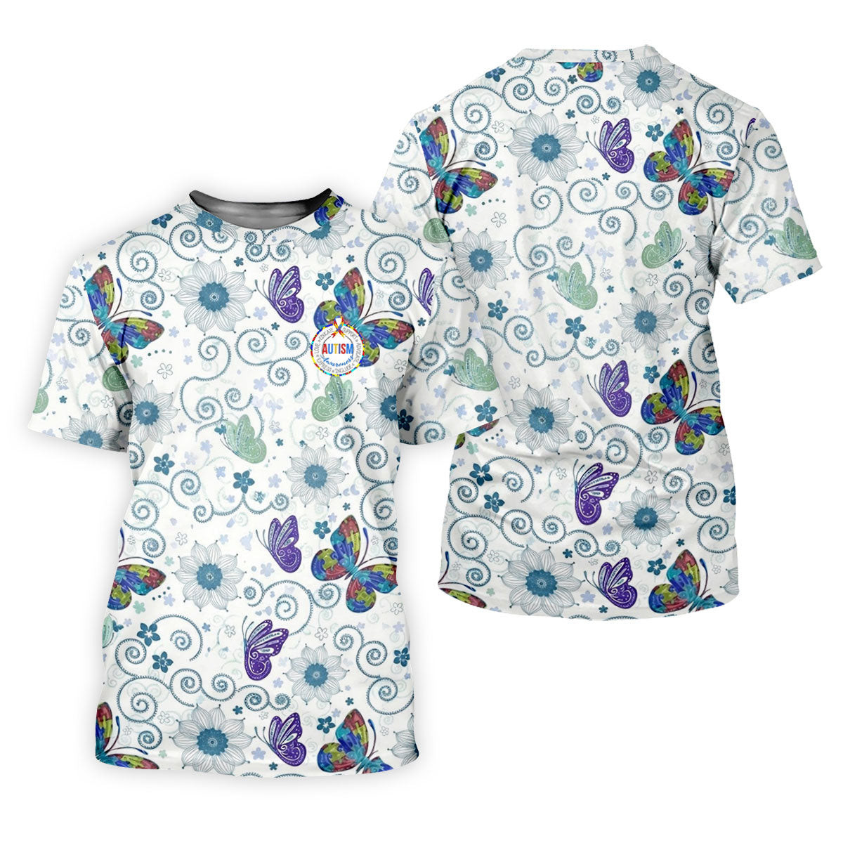 Autism Awareness Flower And Butterfly Puzzle Ribbon Men's Golf Shirt, Polo Shirts For Men SH818