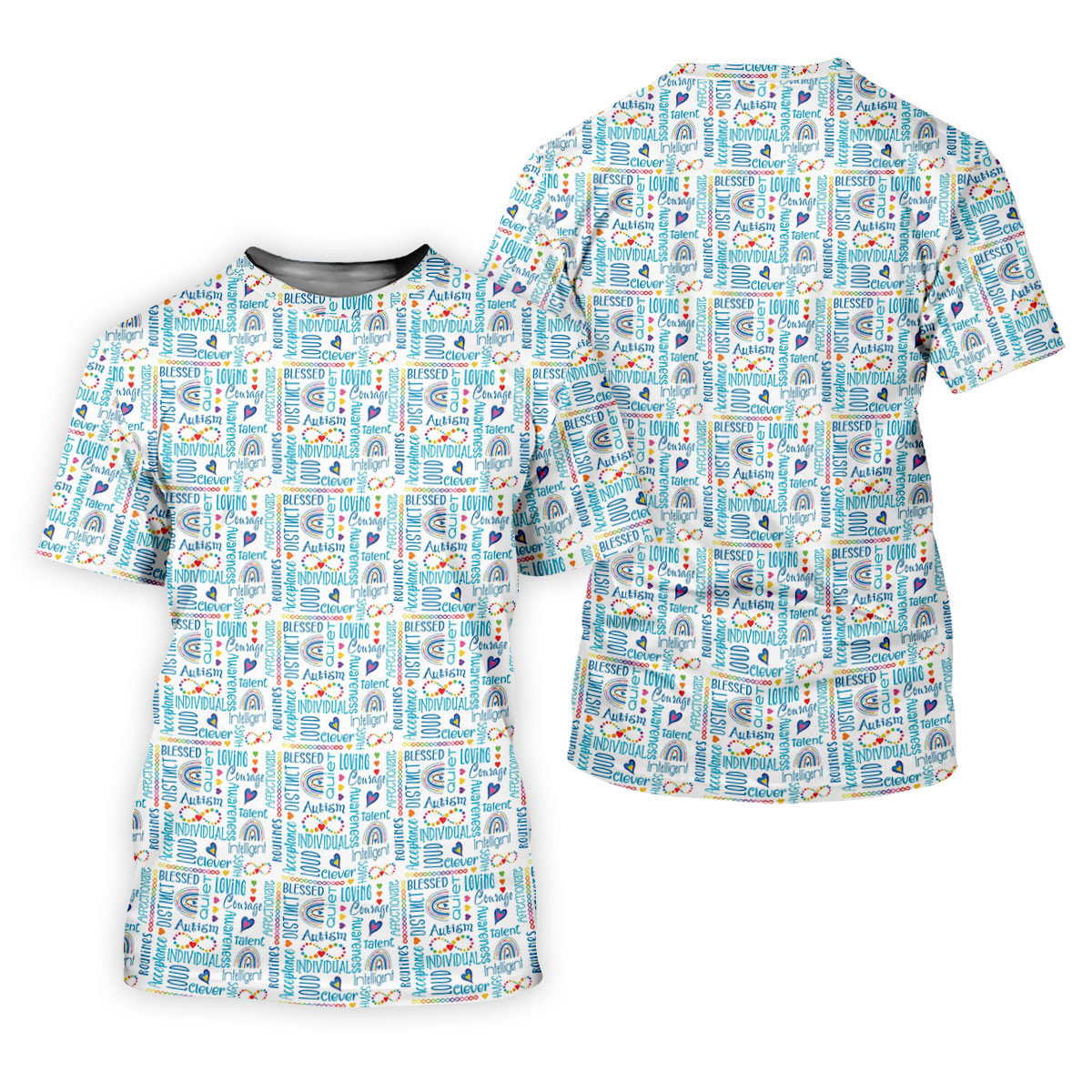 Autism Awareness Rainbow Heart Infinity Symbol Blue And White Golf Shirt For Women, Ladies Golf Polos SH818