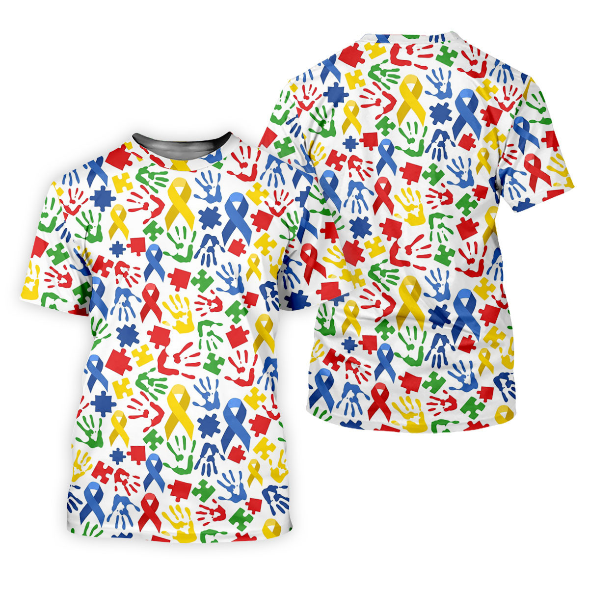Autism Ribbon Colorful Puzzle Pieces Handprints Ladies Golf Shirts, Golf Shirt For Women, Ladies Golf Polos SH818