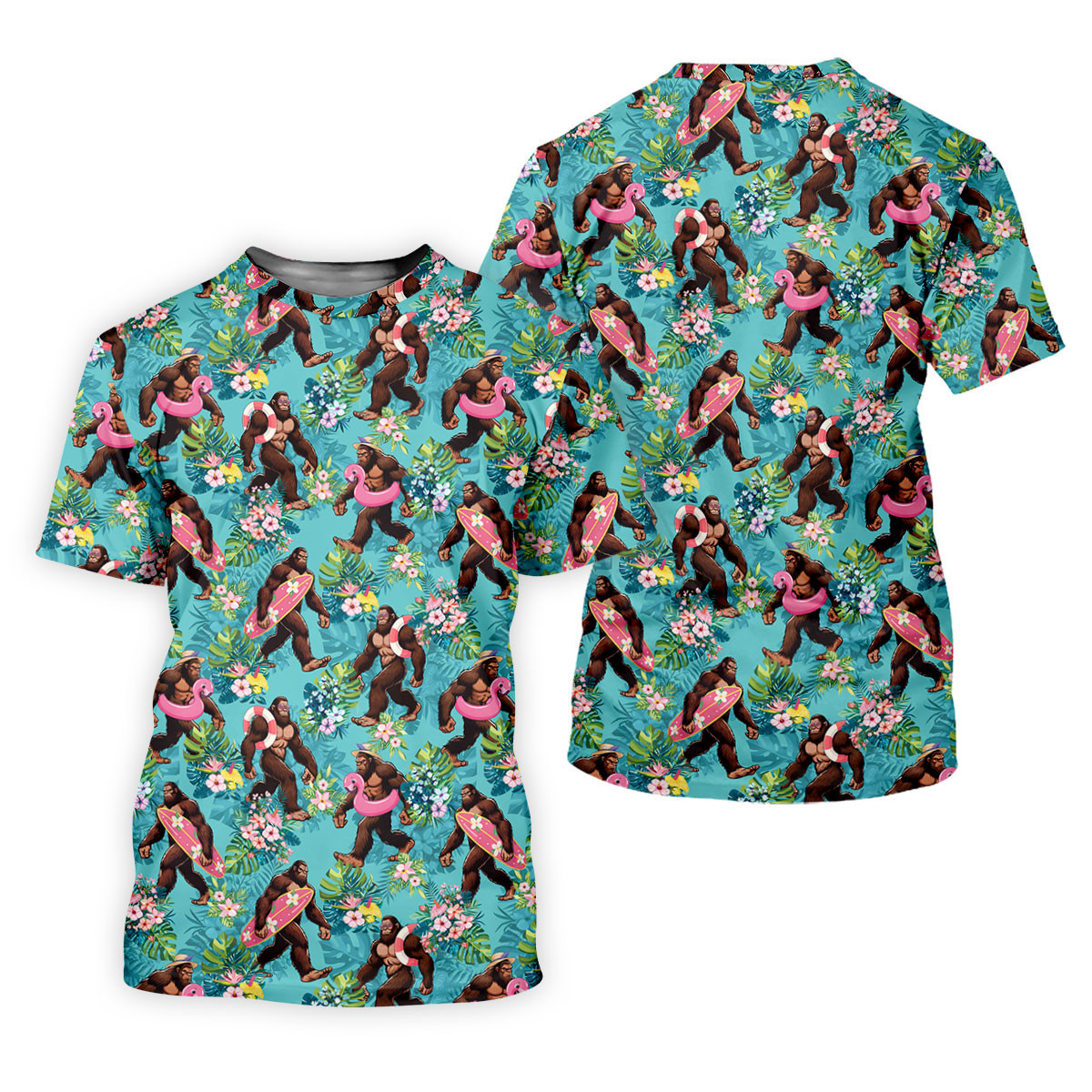 Aqua Blue Bigfoot Beach Party Hawaiian Golf Shirt, Women's Golf Tops, Ladies Golf Shirts SH818