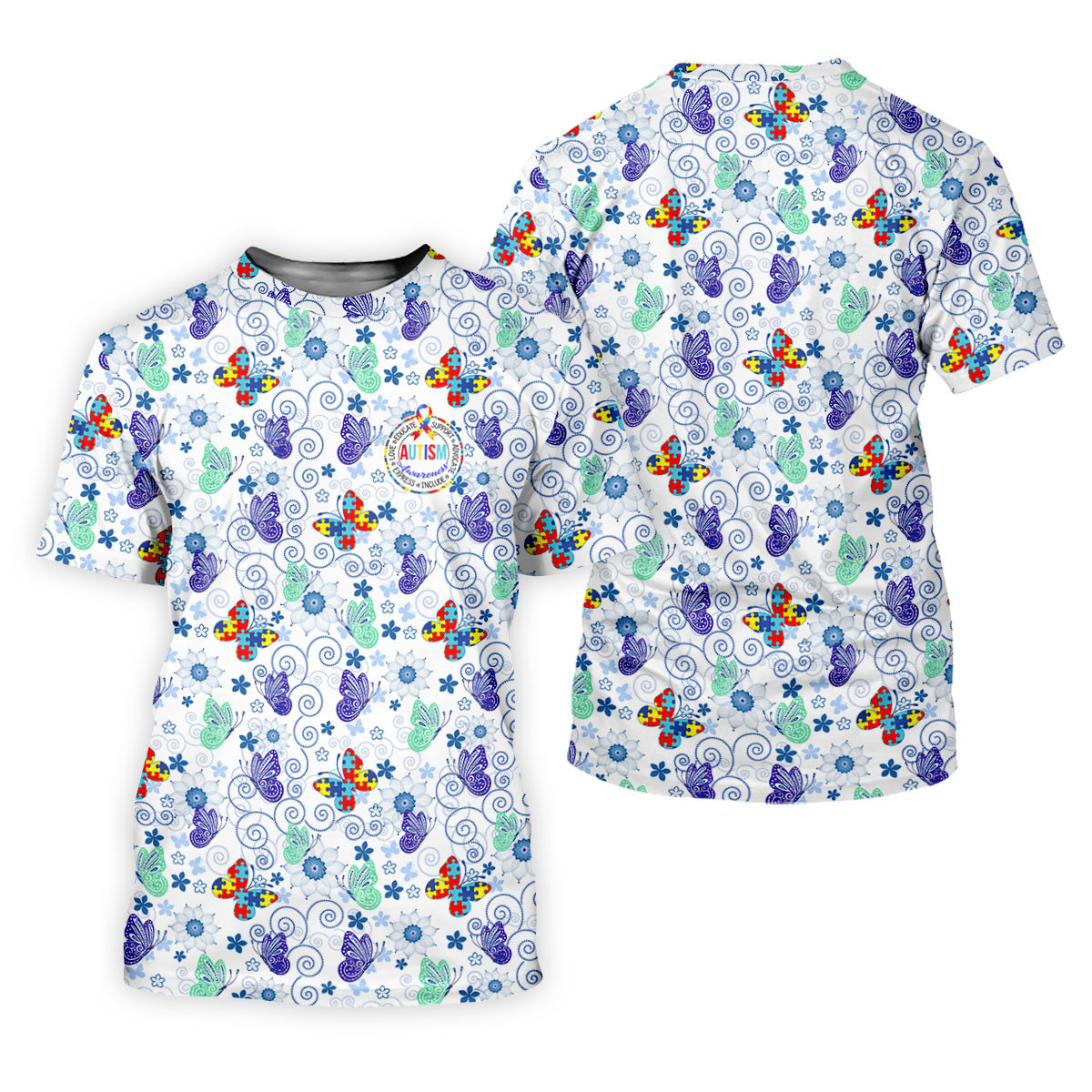 Autism Awareness Colors Puzzles Butterfly Floral Golf Shirt, Women's Golf Tops, Ladies Golf Shirts SH818