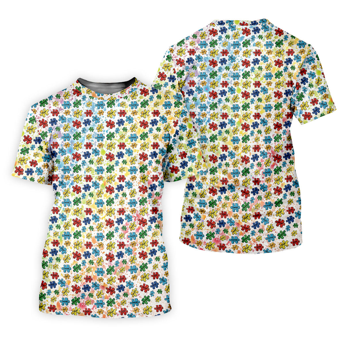 Autism Awareness Jigsaw Puzzle Pieces Rainbow Paint Splatter Men's Golf Shirt, Polo Shirts For Men SH818
