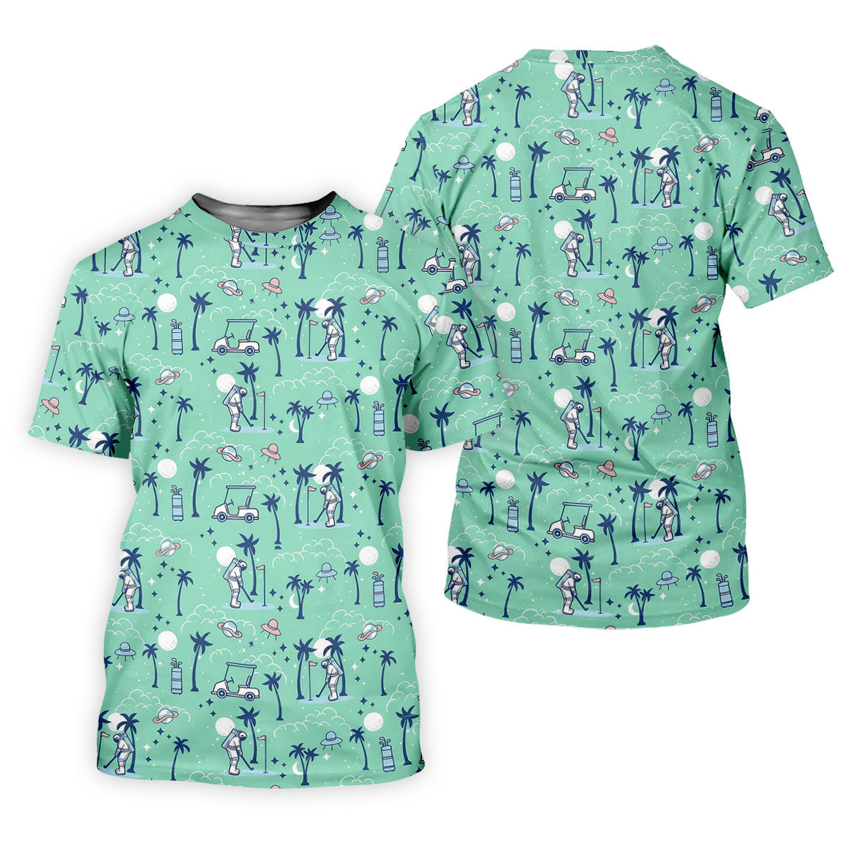 Astronaut Golfing Space Themed Tropical Golf Shirt, Women's Golf Tops, Ladies Golf Shirt SH818