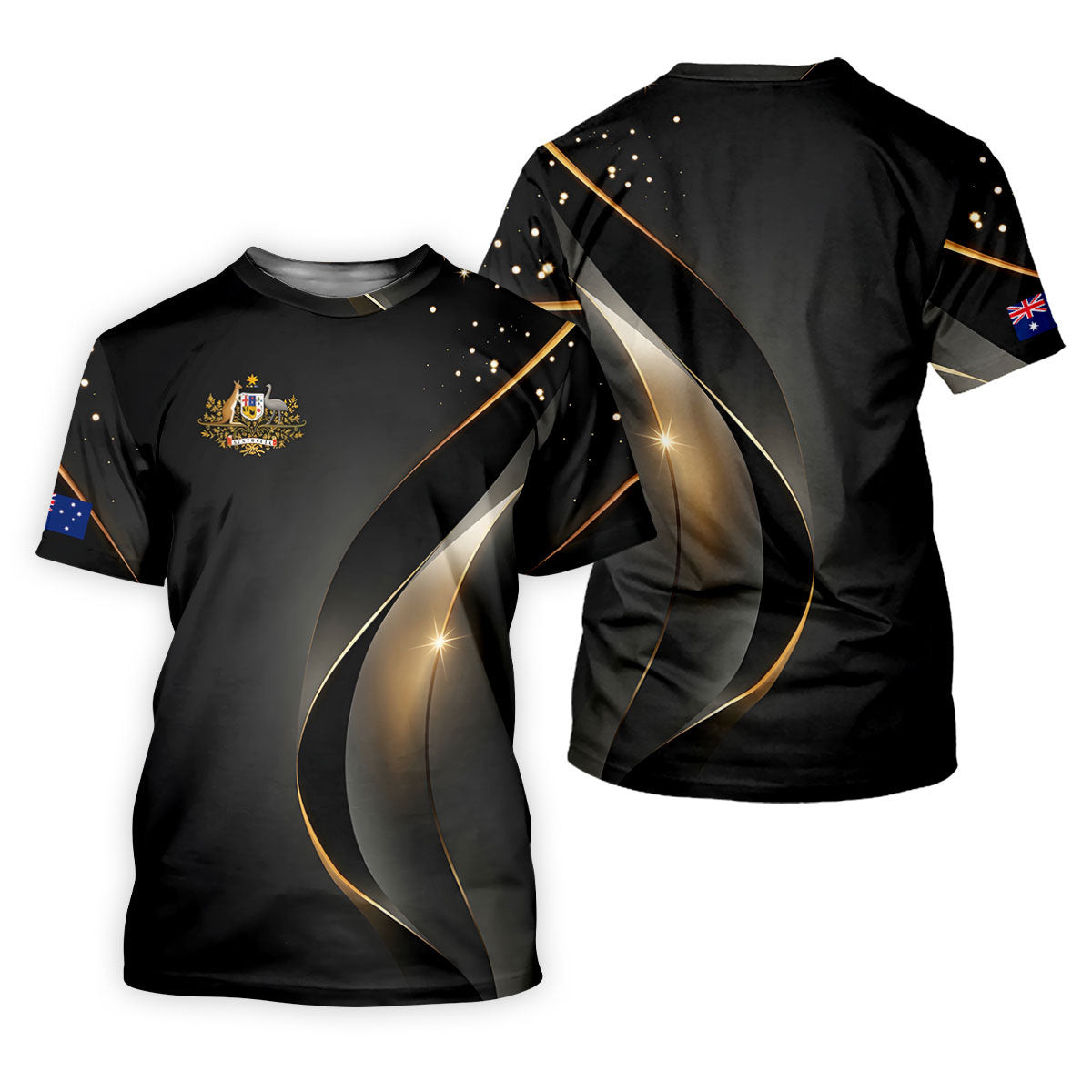 Australian Coat Of Arms Black And Gold Gradient Ladies Golf Tops, Golf Shirt For Women SH818