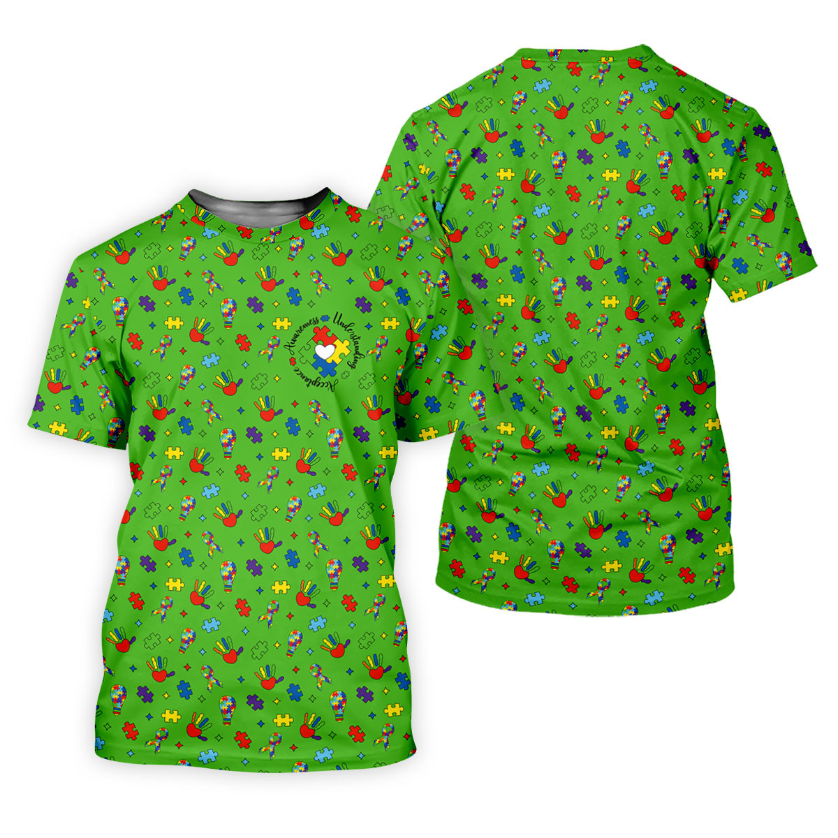 Awareness Understanding Acceptance Autism Ribbon Green Golf Shirt, Autism Awareness Colors Women's Golf Tops SH818