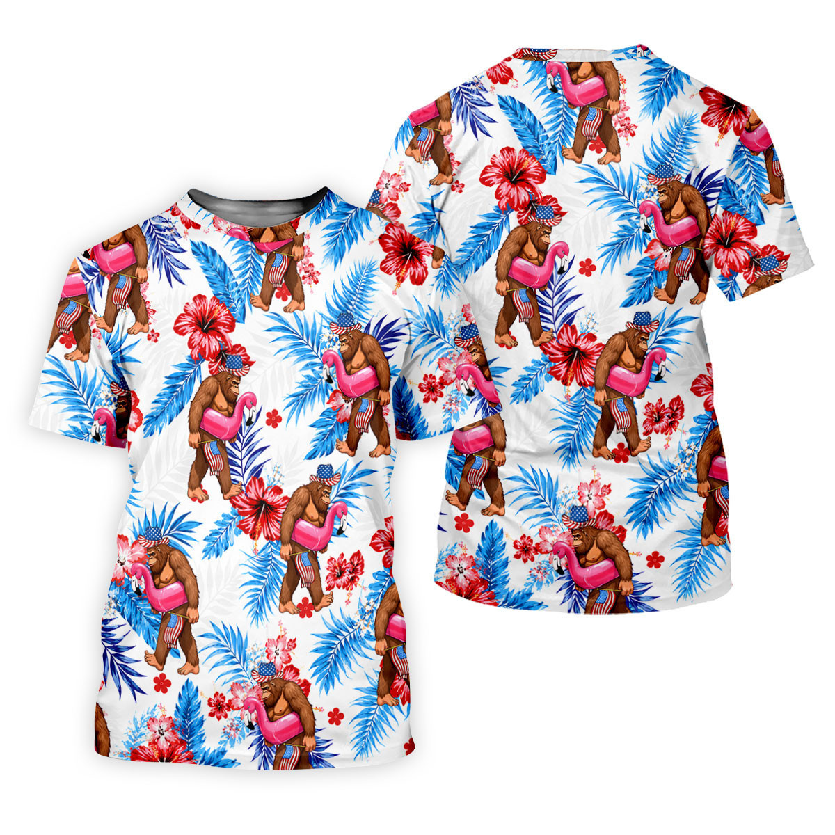 Bigfoot Flamingo Float Tropical Hawaiian Golf Shirt, Hawaiian Golf Shirt, Mens Golf Shirts SH818