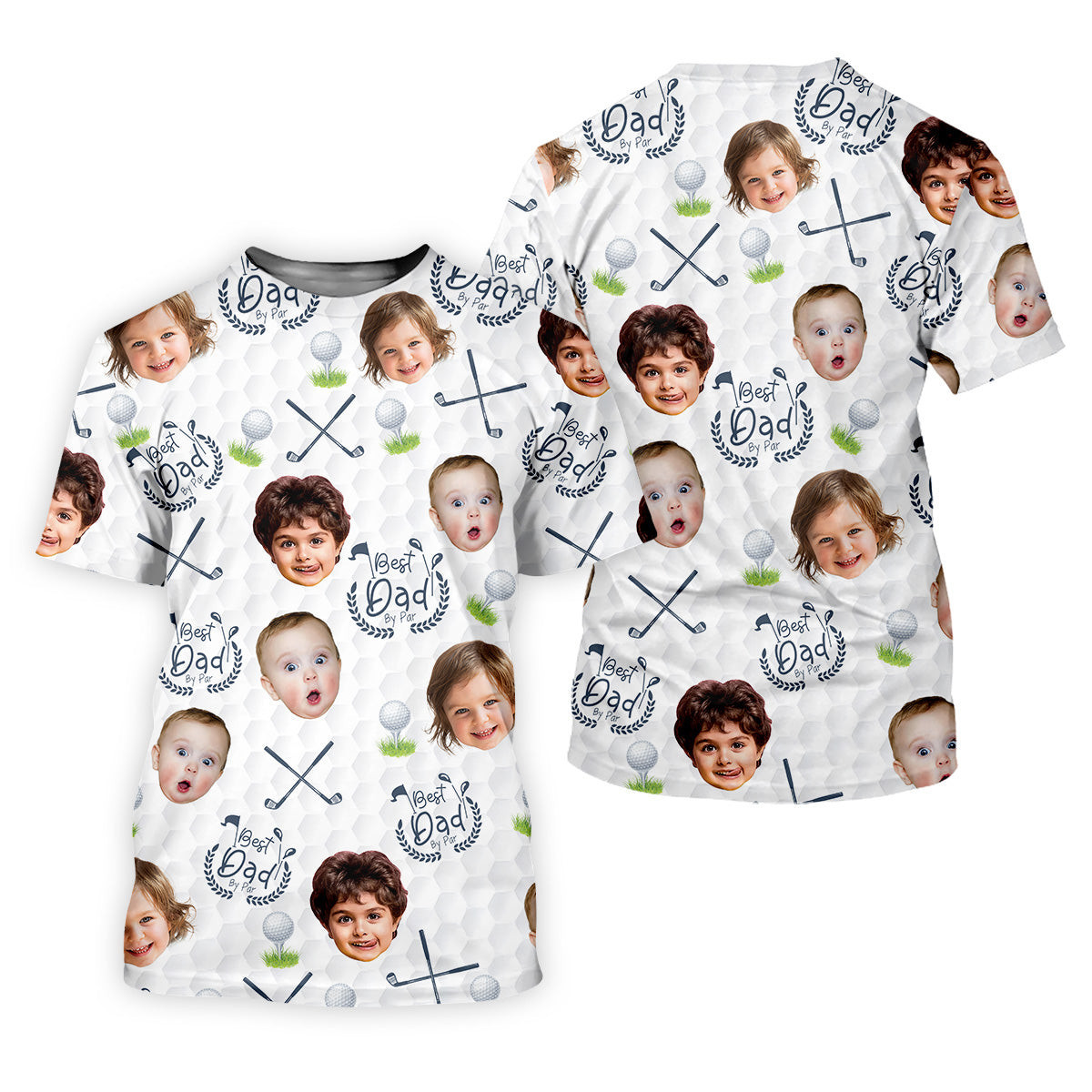 Best Dad By Par Custom Face Kids Photo Funny Polo Golf Shirt, Christmas Golf Gift SH818