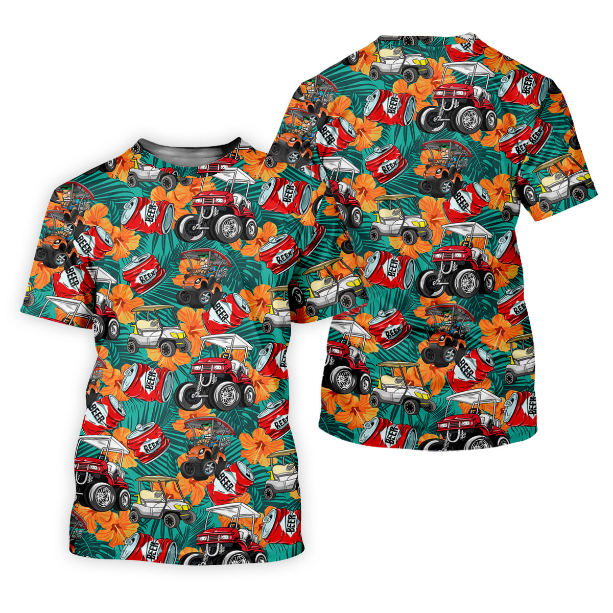Beer Cart Golf Hawaiian Golf Shirt, Tropical Floral Men's Golf Shirt, Polo Shirts For Men SH818