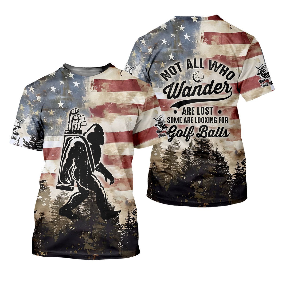 Patriotic Golf Polo Shirts, Bigfoot Golf Shirt, Men's Long Seeve Golf Shirts, Golf Gifts For Men SH818