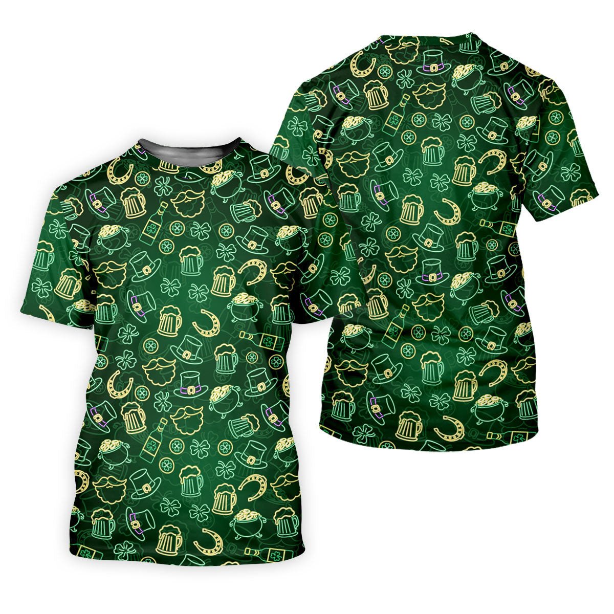 Beer Shamrock Neon Pattern St Patrick's Day Golf Shirt, Golf Tops For Men, Golf Shirts For Men SH818