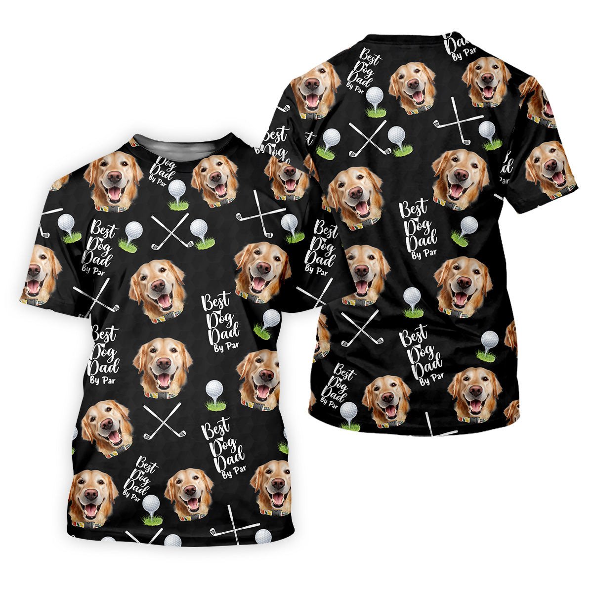 Best Dog Dad By Par Black Custom Face Golf Shirt, Funny Golf Polo Shirt, Dad Golf Gifts SH818