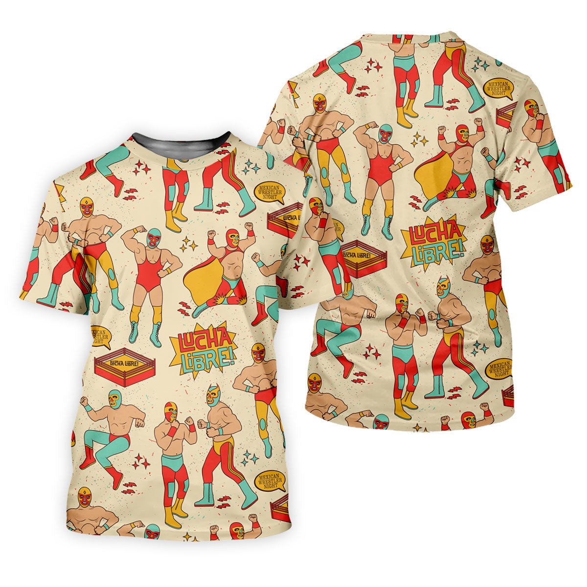 Beige Lucha Libre Mexican Wrestler Pattern Golf Shirt, Women's Golf Tops, Printed Golf Shirt SH818