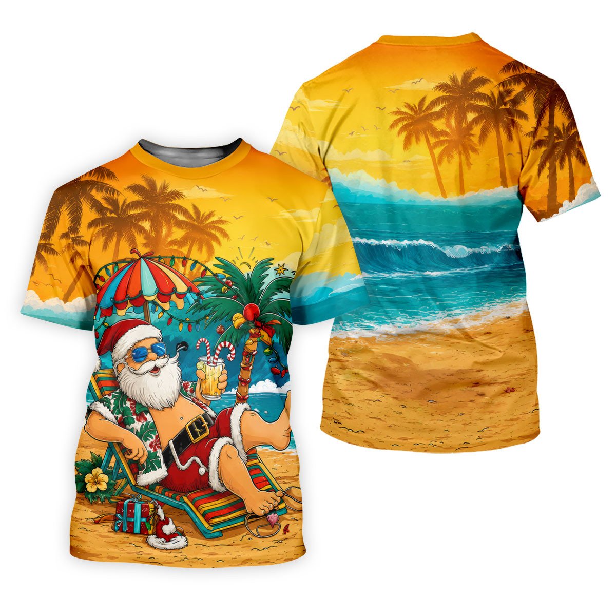 Beach Chair Santa Christmas Golf Shirt, Women's Golf Tops, Hawaiian Golf Shirt, Golf Shirts For Women SH818
