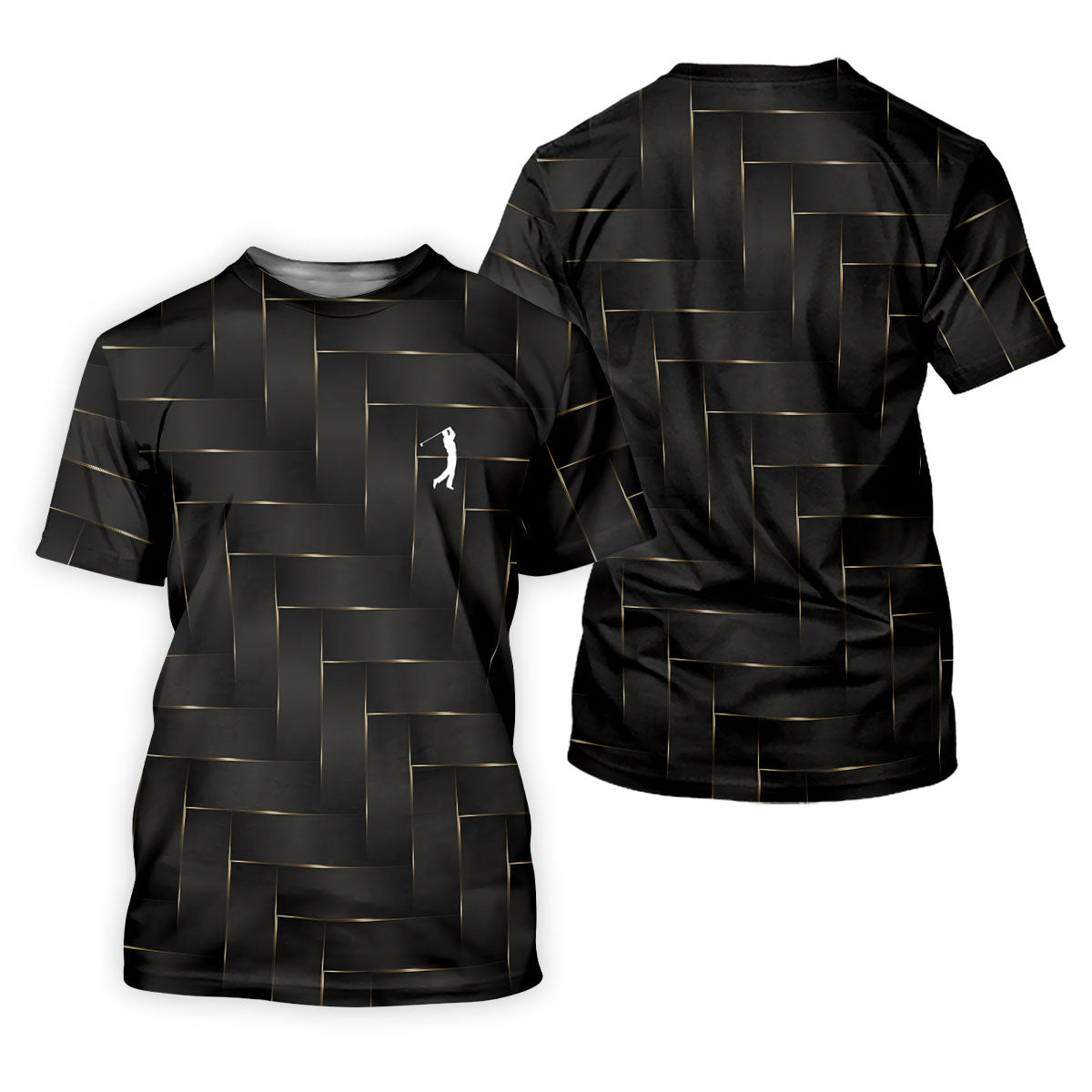 Black And Gold Geometric 3D Pattern Women's Golf Tops, Golf Shirt For Women, Ladies Golf Shirts SH818