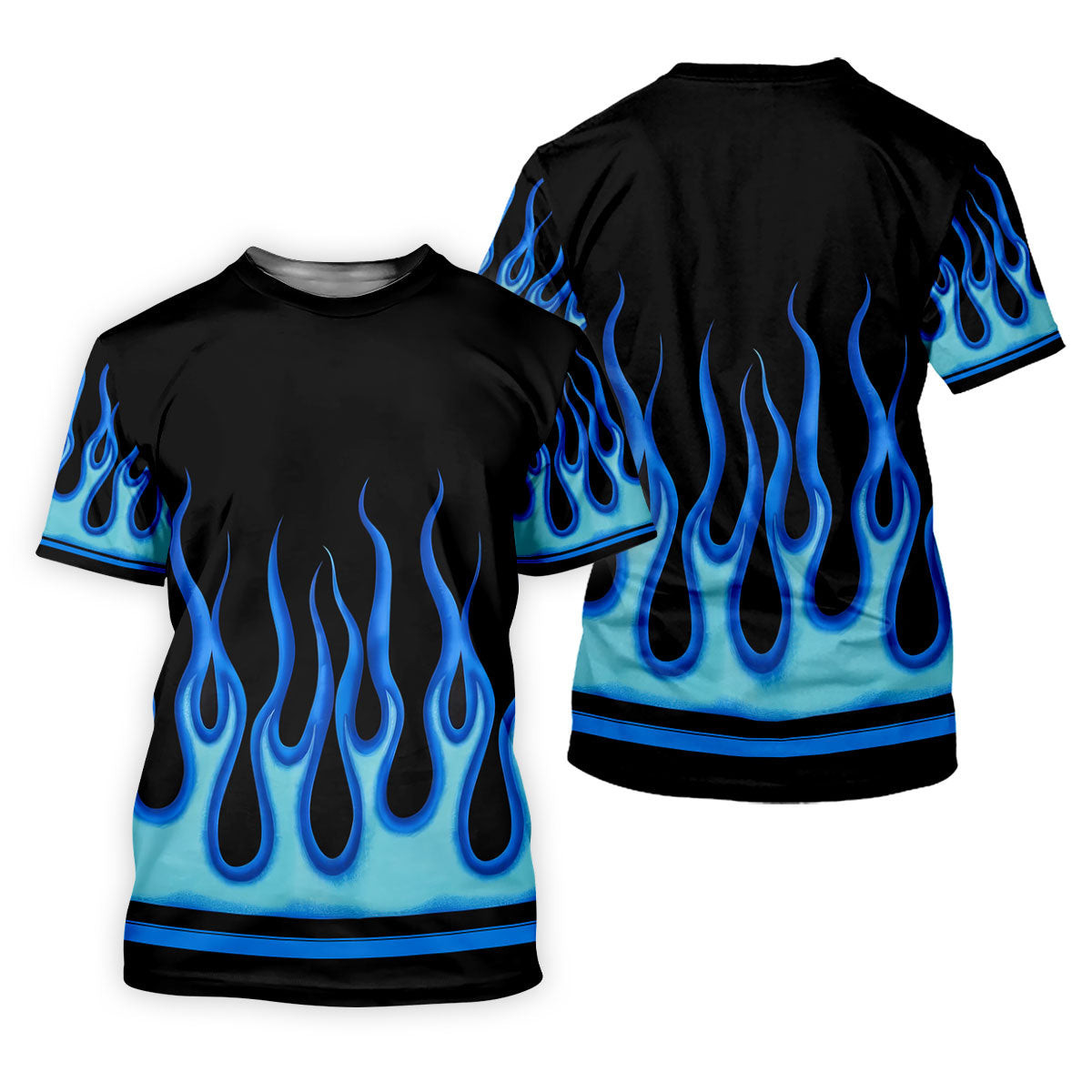 Black Blue Flame Sleeve Golf Shirt, Men's Golf Shirt, Golf Apparel For Men SH818