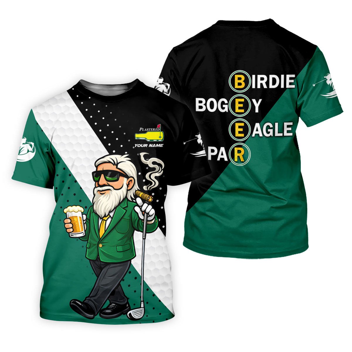 Birdie Boogey Eagle Par Plastered Beer Bottle Logo Golf Tops For Men, Golf And Beer Fun Golf Shirt SH818