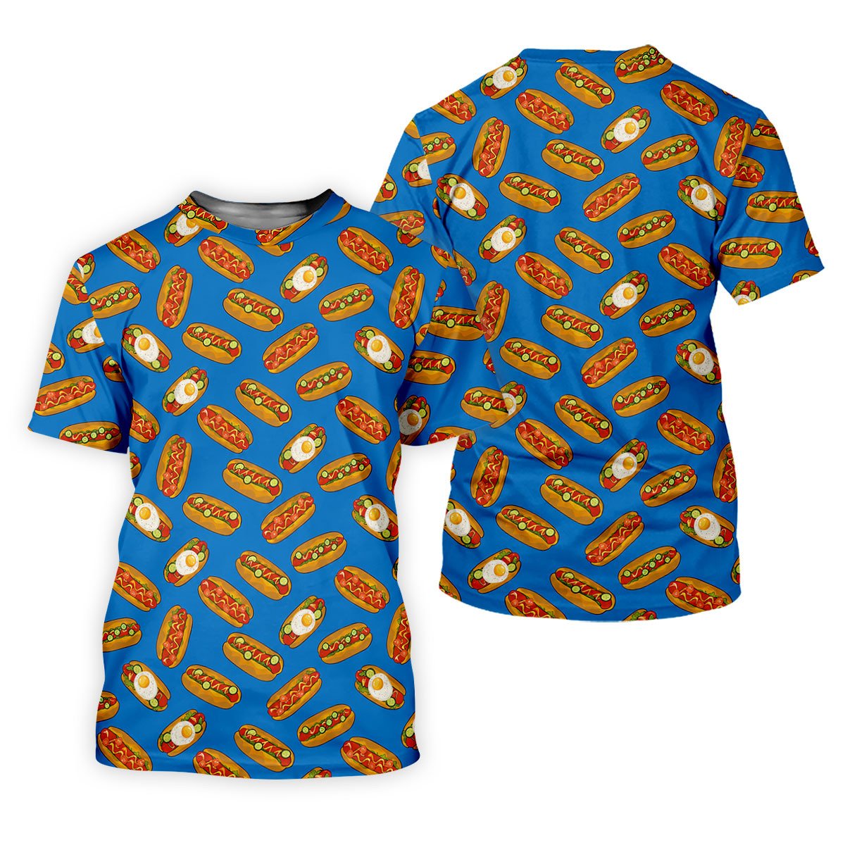 Blue Hot Dog And Fried Egg Pattern Golf Shirt, Hawaiian Golf Shirt, Golf Tops For Women, Printed Golf Shirt SH818