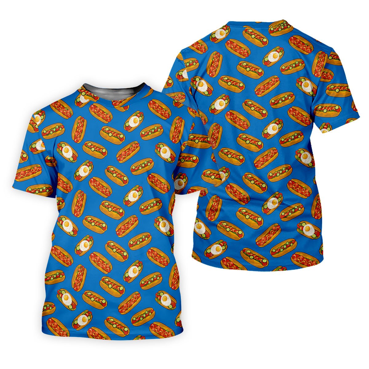 Blue Hot Dog And Fried Egg Pattern Golf Shirt, Hawaiian Golf Shirt, Mens Golf Shirts, Golf Apparel For Men SH818