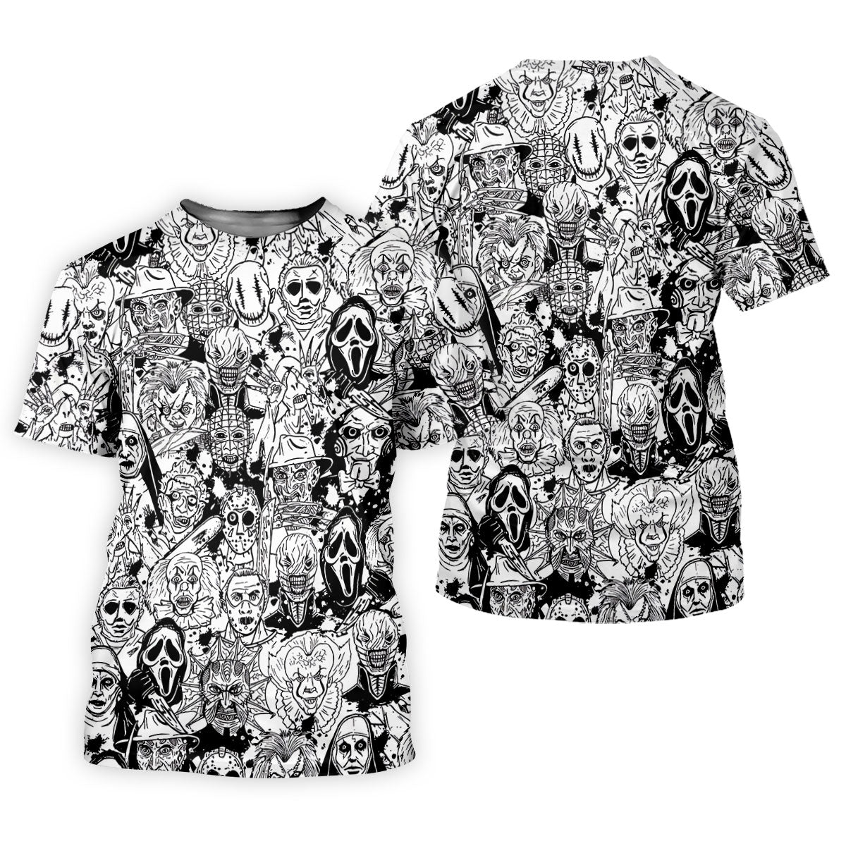 Black White Horror Character Sketch Golf Shirt, Women’s Golf Polo, Halloween Golf Shirt SH818