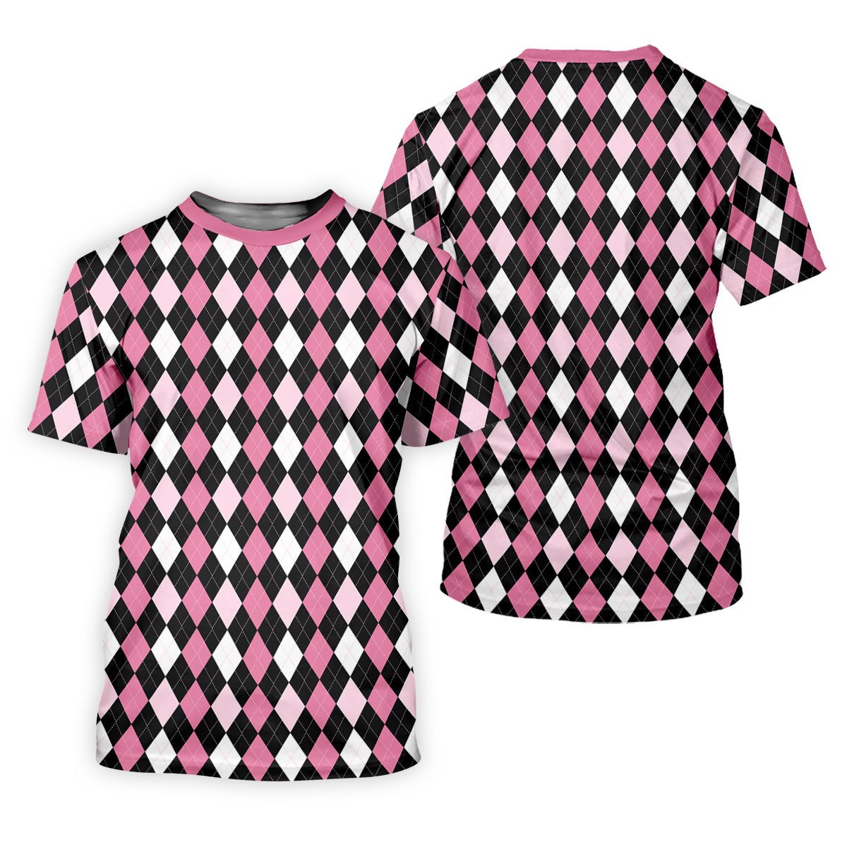 Black Pink Argyle Men's Golf Polo Shirt, Golf Gift For Men, Golfing Apparel, Matching Golf Shirt SH818