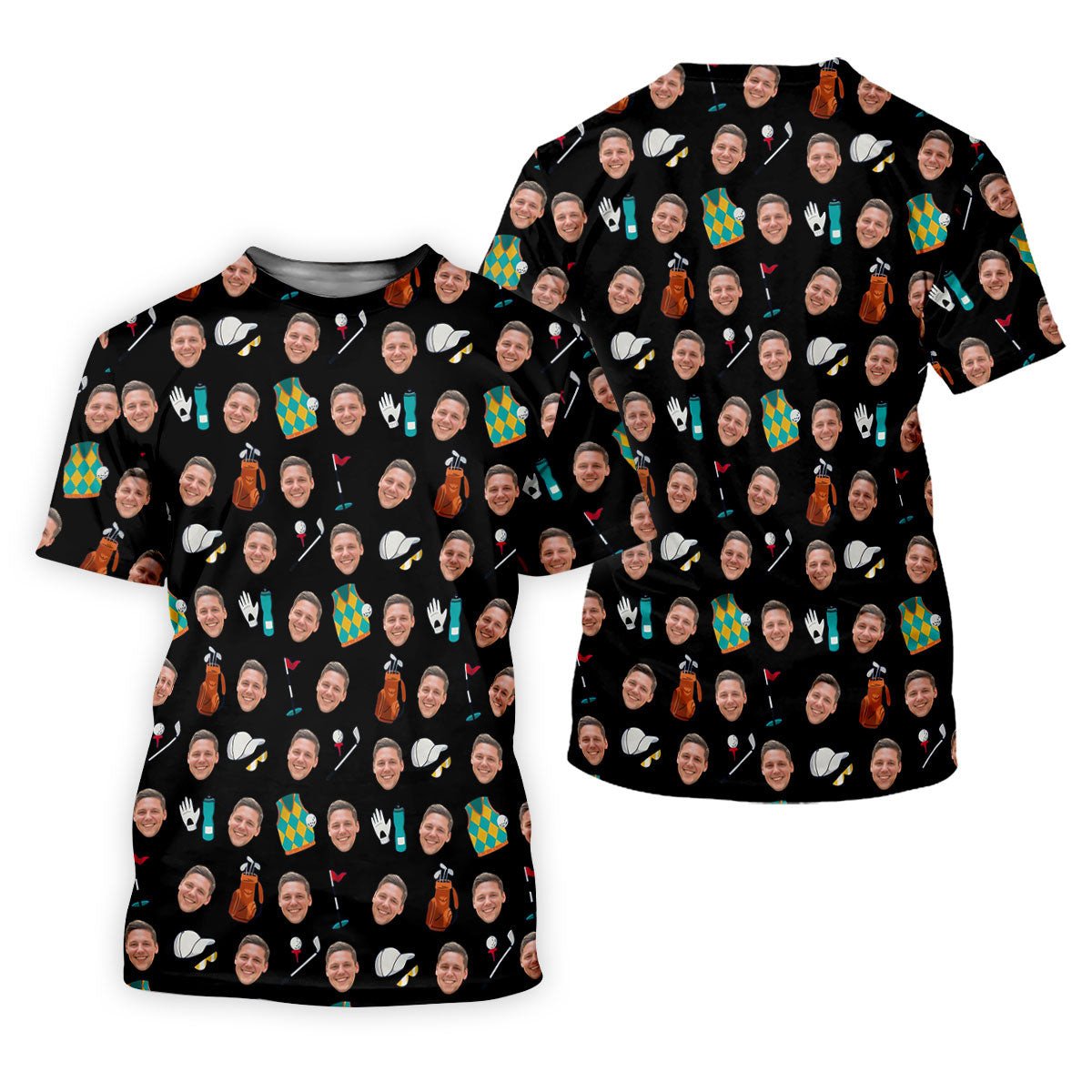 Black Custom Photo Golf Icons Polo Shirt, Polo Shirts For Men, Printed Golf Shirts SH818