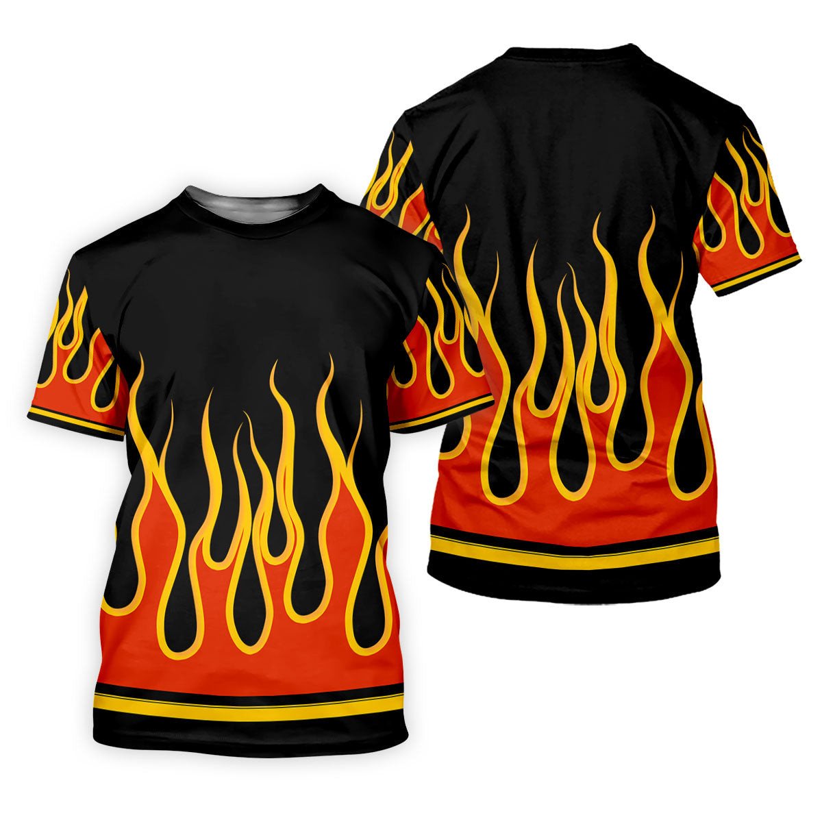 Black Orange Yellow Flame Sleeve Golf Shirt, Golf Polo For Women, Printed Golf Shirt SH818