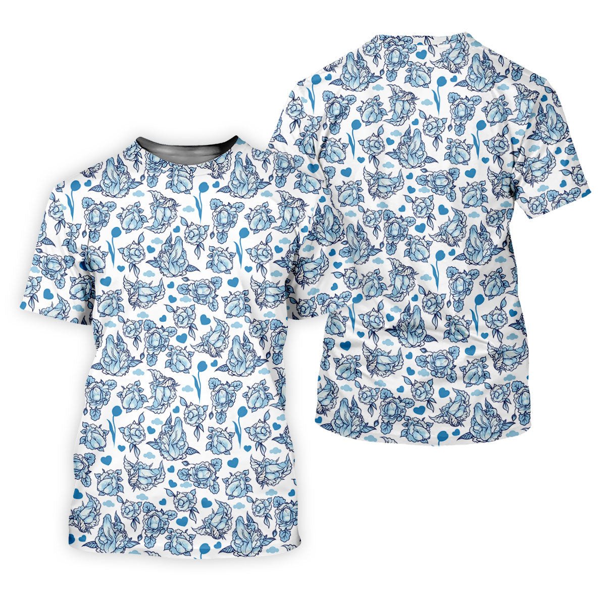 Blue Rose Floral Heart Pattern Golf Shirt, Women's Golf Tops, Golf Polo For Women SH818