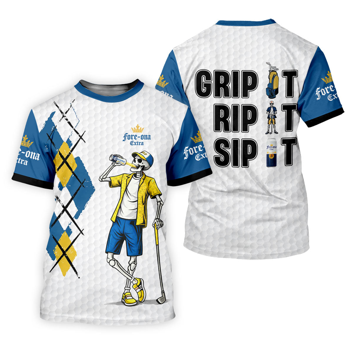 Blue Yellow Skeleton Golfer Beer Polo Shirt, Women's Golf Apparel, Golf Shirts For Women SH818