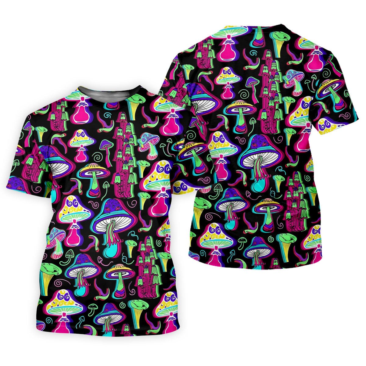 Black Neon Mushroom Pattern Golf Shirt, Mens Golf Polo, Golf Apparel For Men, Printed Golf Shirts SH818