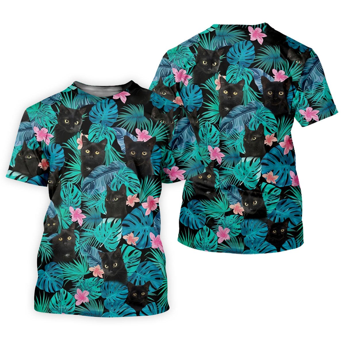 Black Cat Tropical Monstera Hawaiian Golf Polo Shirt, Hawaiian Golf Shirt, Golf Shirts For Men SH818