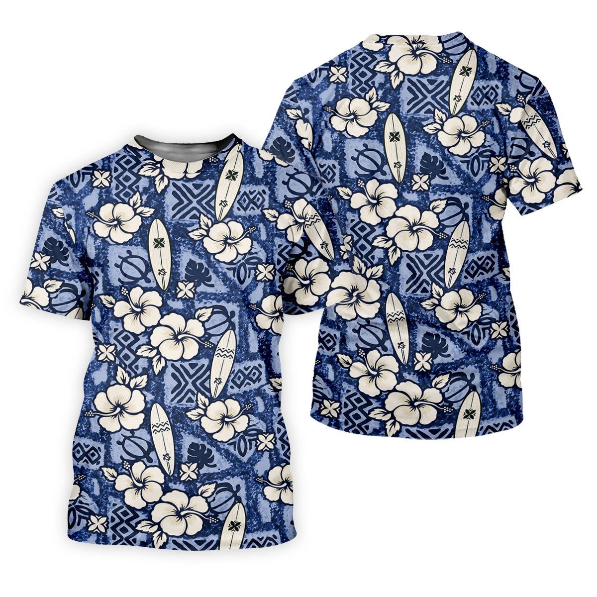 Blue Hawaiian Surfboard Hibiscus Design Hawaiian Golf Shirt, Golf Shirts For Men, Polo Shirts For Men SH818