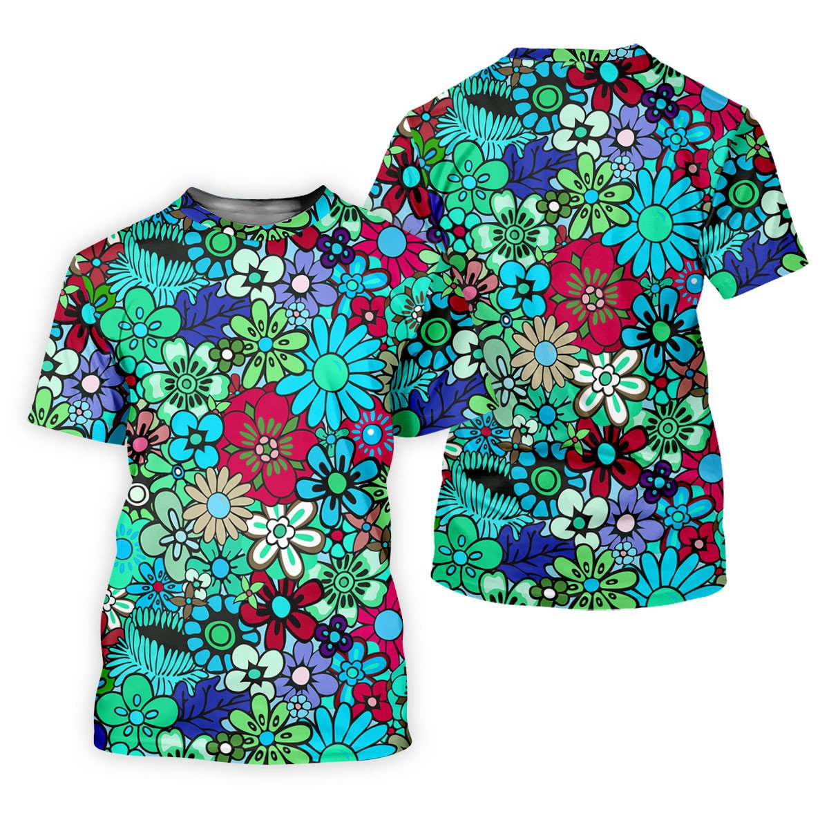 Blue Green Retro Flower Power Golf Shirt, Women's Golf Polo, Hawaiian Golf Shirt, Golf Tops For Women SH818