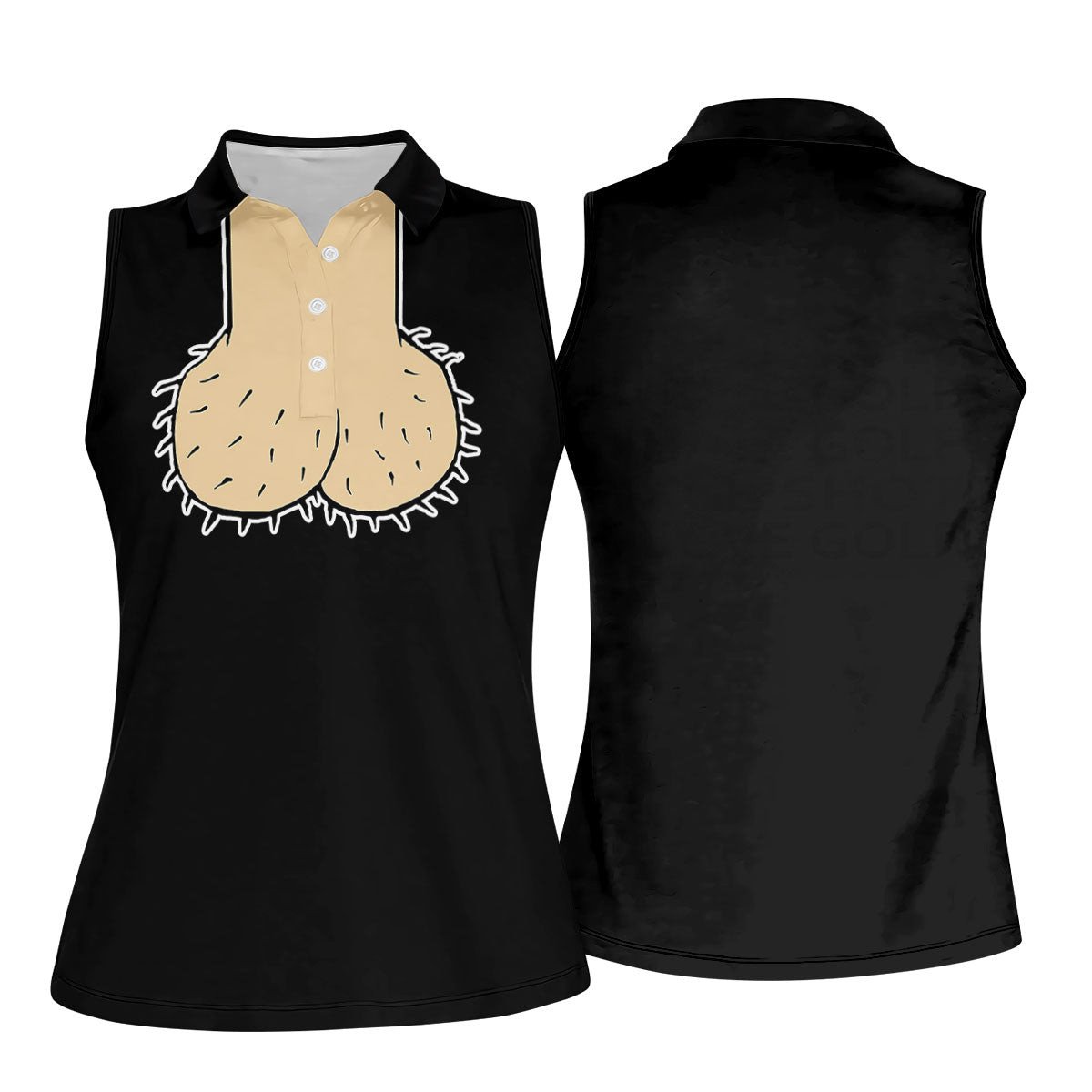 Black Funny Dickhead Faux Chest Golf Shirt, Women's Golf Tops, Ladies Golf Shirts SH818