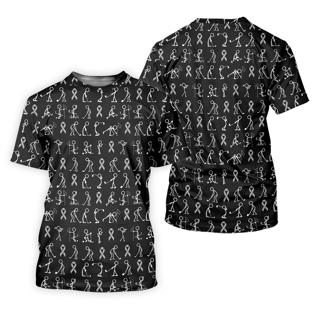 Brain Cancer Gray Ribbon Stickman Women Golf Top, Cancer Awareness Shirt, Ladies Golf Shirts SH818
