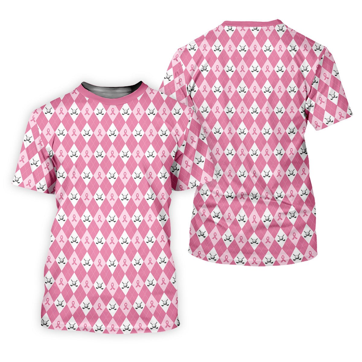 Breast Cancer Golf Shirt, Pink Argyle Golf Shirt, Breast Cancer Awareness Shirts, Women Golf Shirt SH818