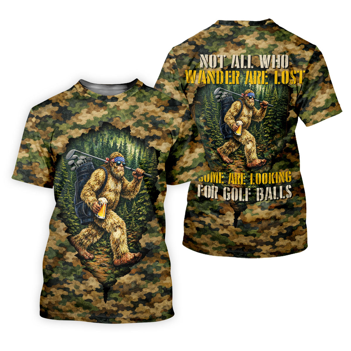 Camo Bigfoot Golfer Drinking Beer Polo Shirt, Golf Shirts For Women, Women's Golf Apparel SH818