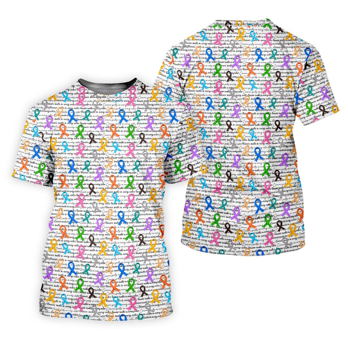 Cancer Sucks In Every Color Cancer Survivor Shirt, Colorful Ribbon Cancer Awareness Shirt, Ladies Golf Shirts SH818