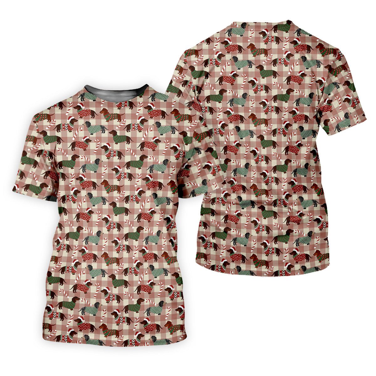 Christmas Dachshund Pink Checkered Golf Tops For Men, Christmas Golf Shirt, Polo Shirts For Men SH818