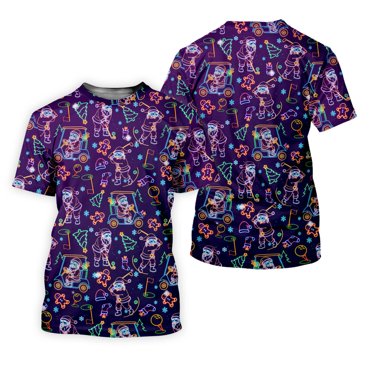 Christmas Neon Santa Golf Pose Men's Funny Golf Tops, Christmas Golf Shirt, Polo Shirts For Men SH818