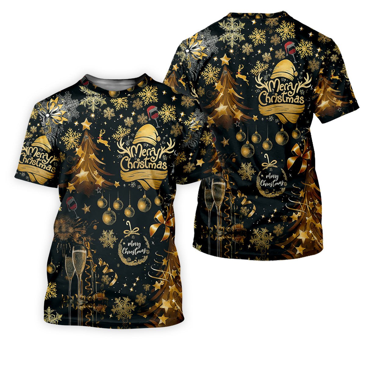 Champagne Golden Merry Christmas Women Golf Top, Christmas Golf Shirt, Ladies Golf Tops SH818