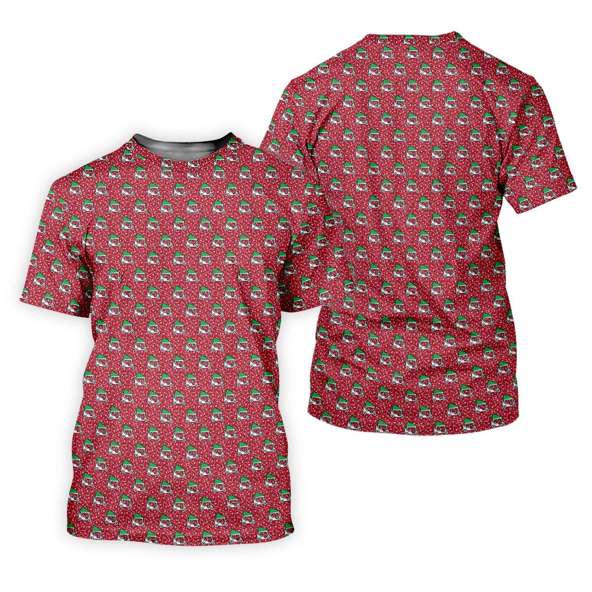 Christmas Golf Cart Pattern Red Men's Golf Tops, Christmas Golf Shirt, Polo Shirts For Men SH818