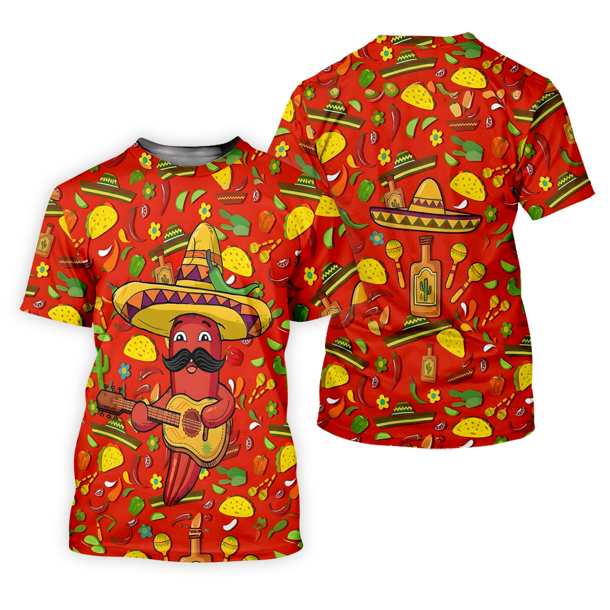 Cartoon Chili Pepper Mexican Guitar Cinco De Mayo Celebration Fiesta Themed Golf Shirt For Women SH818