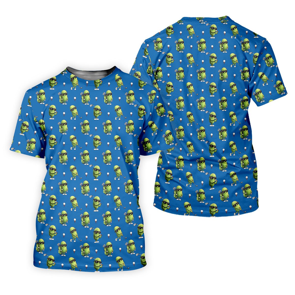 Cartoon Cactus Golfer Blue Golf Shirt, Women's Golf Polo, Golf Tops For Women, Printed Golf Shirt SH818