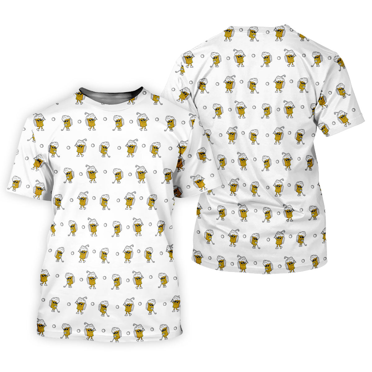 Cartoon Beer Mug Golfer Pattern Golf Polo Shirt, Women’s Golf Polo, Ladies Golf Shirts SH818